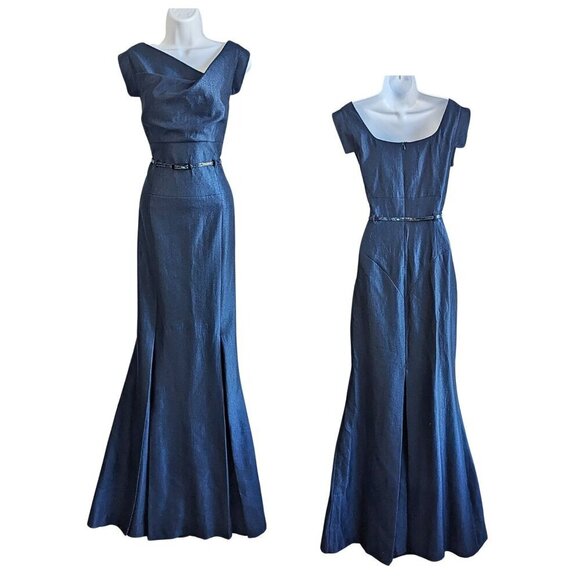 NWT BLACK HALO Eve Laurel Berman Jackie O Bouvier Maxi Gown Eclipse Blue Sz 12 - Picture 5 of 10